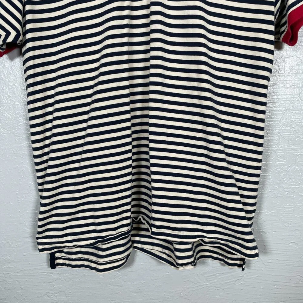 Ralph Lauren Men L Blue White Red Stripe Polo Shirt Short Sleeve Preppy Golf